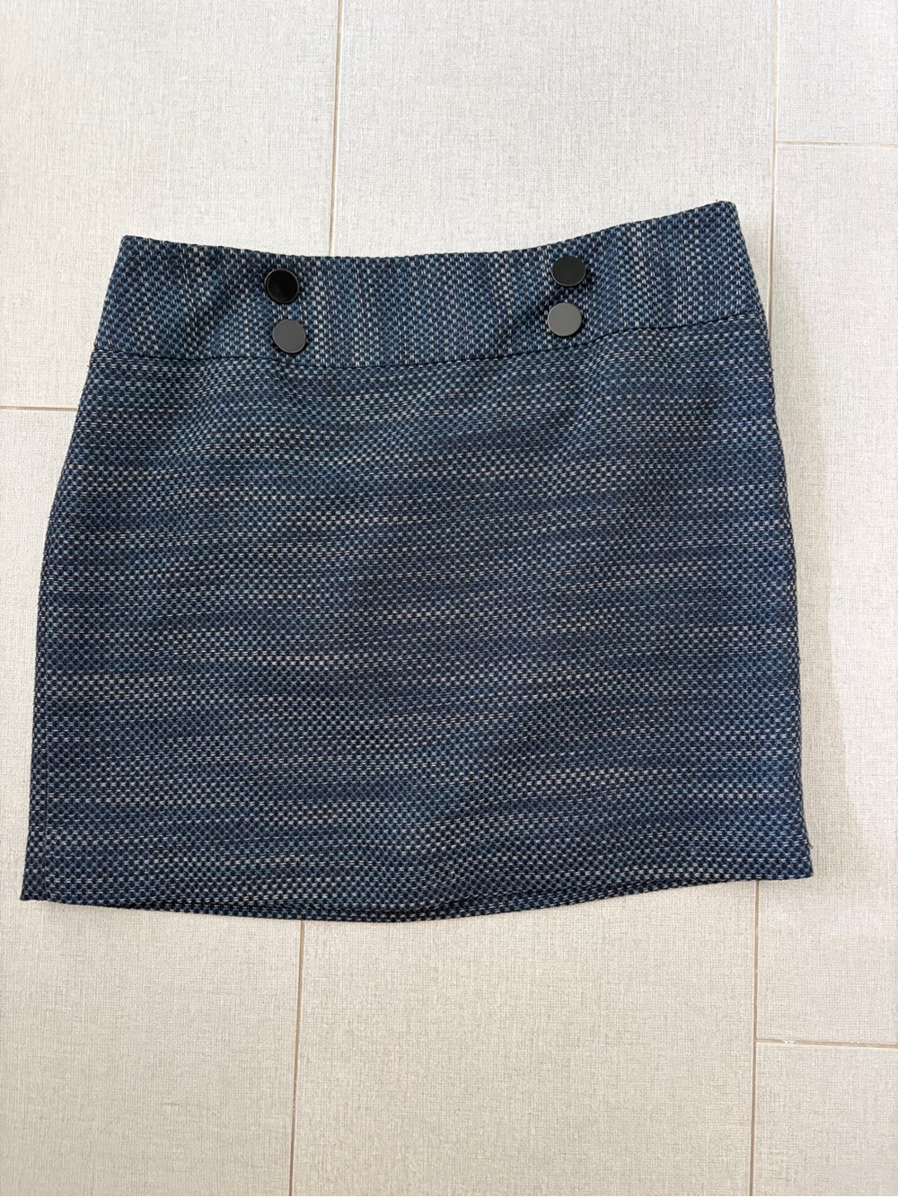 LOFT Navy Textured Mini Skirt with Black Button Accents